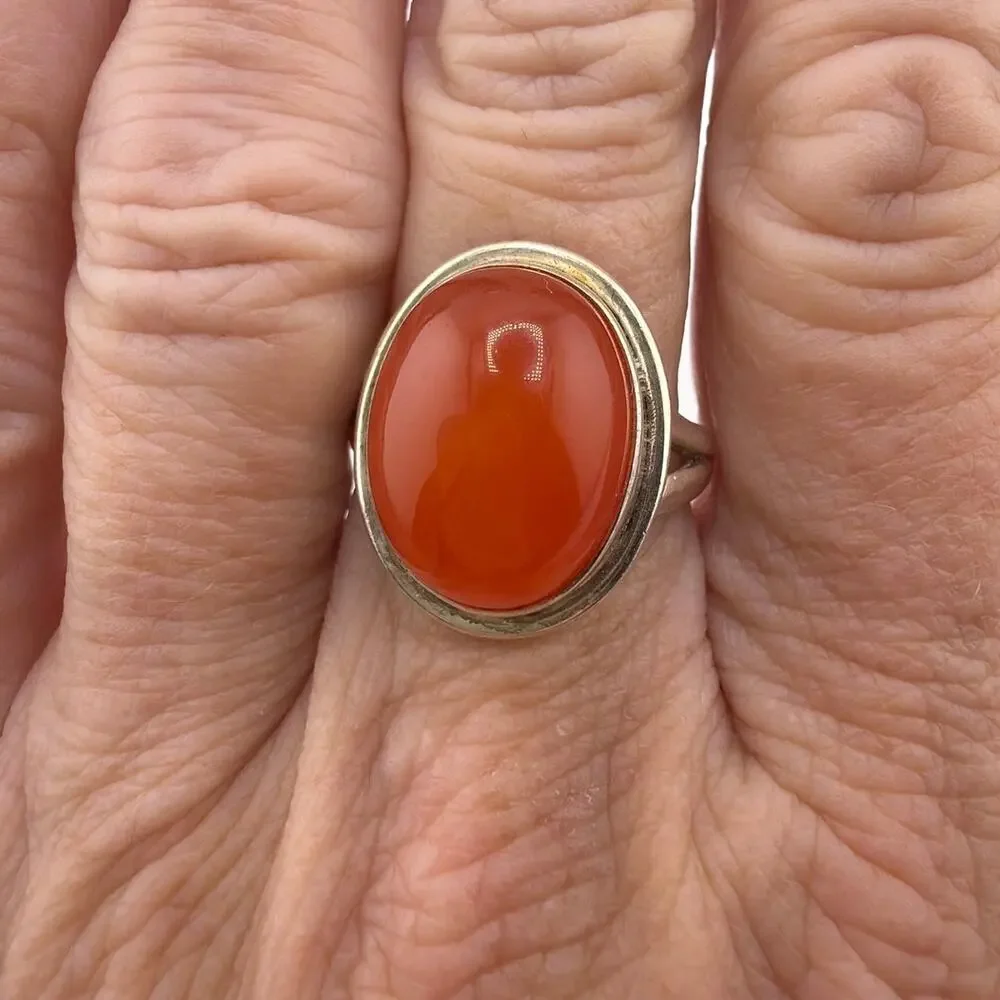 Oval Red Carnelian Sterling Silver Ring Artisan Jewelry 8.5